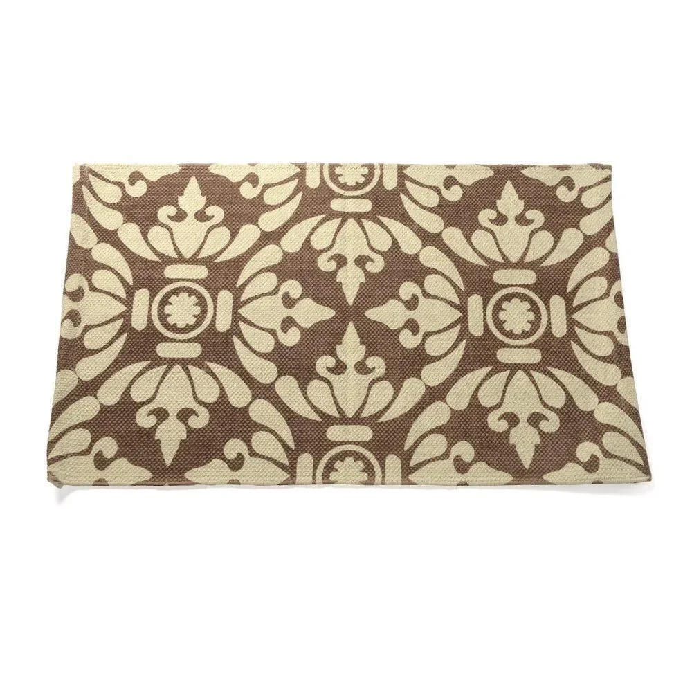 Rich Damask Bath Rug 100% Brown & Cream NWT